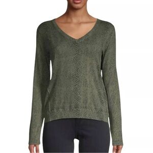 ATM Anthony Thomas Melillo Sweater Cashmere Cotton Snakeskin Green XS V-Neck